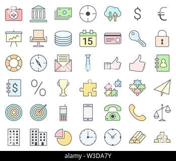 Business einfache Thin Icon Set, Abfüllung in Pastellfarben, auf weißem Hintergrund Stock Vektor