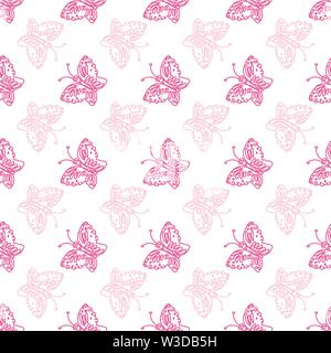 Süße hand gezeichnete Schmetterling nahtlose Muster Hintergrund. Stock Vektor