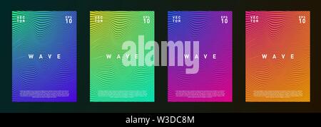 Einstellen der Welle Linien gradient Textur Flüssigkeit Hintergrund Design für Journal, Flyer, Plakat, Broschüre, deckt in trendigem Pink, Blau, Gelb, Grün, Rot Stock Vektor