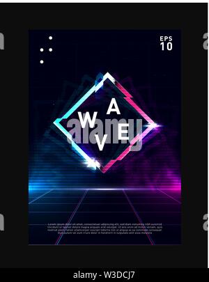 Rhombus glitch Wirkung auf Laser Raster mit Blau und Rosa leuchtet und Rauch. Retrowave vaporwave synthwave Design für Poster, Flyer, Broschüre, Karte Stock Vektor