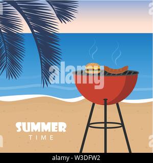 Sommer Barbeque am Strand mit palm leaf vektor eps Abbildung 10 Stock Vektor