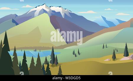 Moderne Landschaft Hintergrund Bäume und Berge Stock Vektor