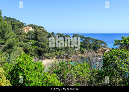 Frankreich, Var, Rayol Canadel Sur Mer, die Domaine du Rayol, mediterraner Garten, Eigentum des Conservatoire du littoral, Villa Coudoulière und der Punkt Stockfoto