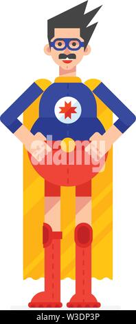 Super Hero Daddy in Superhelden Kostüm. Held in einem gelben Mantel, Kostüm mit Brille. Isoliertes Objekt auf weißem Hintergrund. Vector Illustration Design. Stock Vektor