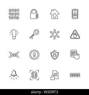 Sicherheit Smart House Umrisse Icons Set - schwarzes Symbol auf weißem Hintergrund. Sicherheit Smart House einfache Illustration Symbol gesäumten Einfachheit unterzeichnen. Flache V Stock Vektor