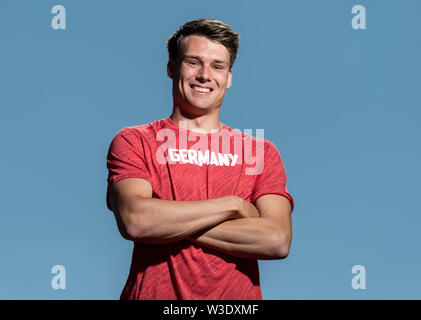 Dresden, Deutschland. 04. Juli, 2019. Sprinter Frieder Scheuschner (Dresdner SC), steht in der Heinz Steyer Stadion. Credit: Robert Michael/dpa-Zentralbild/dpa/Alamy leben Nachrichten Stockfoto