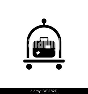 Gepäck, Gepäck, Koffer Trolley. Flache Vektor Icon Abbildung. Einfach schwarzes Symbol auf weißem Hintergrund. Gepäck, Gepäck, Koffer Trolley Zeichen Stock Vektor