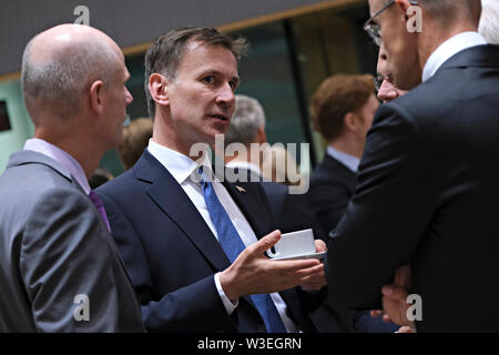 Brüssel, Belgien, 15. Juli 2019. Der britische Außenminister Jeremy Hunt nimmt in einer Europäischen Union Rat für Auswärtige Angelegenheiten treffen. Credit: ALEXANDROS MICHAILIDIS/Alamy leben Nachrichten Stockfoto