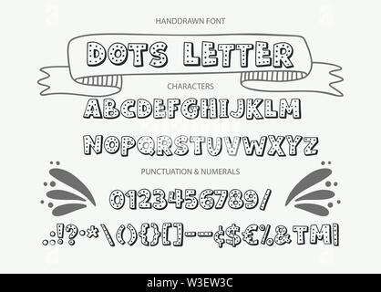 Hand vektor Alphabet mit Buchstaben, Zahlen, Symbolen eingezeichnet. Stock Vektor