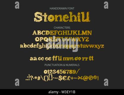 Hand vektor Alphabet mit Buchstaben, Zahlen, Symbolen eingezeichnet. Stock Vektor