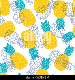 Nahtlose Muster mit Ananas auf weißem Hintergrund. Früchte Textur. Es perfekt für Gewebe, Umhüllung, Verpackung, digitales papier und mehr. Stock Vektor
