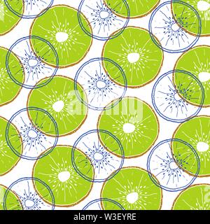 Nahtlose Muster mit Kiwi Slices auf weißem Hintergrund. Früchte Textur. Es perfekt für Gewebe, Umhüllung, Verpackung, digitales papier und mehr. Stock Vektor