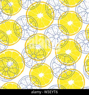 Nahtlose Muster mit Zitronenscheiben auf weißem Hintergrund. Muster Oberfläche. Es perfekt für Gewebe, Umhüllung, Verpackung, digitales papier und mehr. Stock Vektor