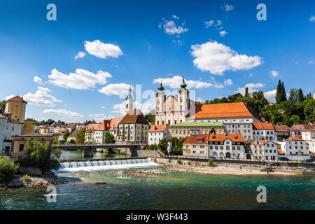 Steyr - eine Stadt in Österreich. Steyr und Enns Flüsse. Stockfoto