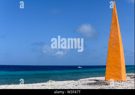 Salz Sammlung Marker auf der Insel Bonaire, Niederländische Antillen Stockfoto