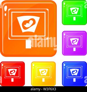 Ultraschall der Babys in der Mutter Schoß Icons Set Vector Farbe Stock Vektor