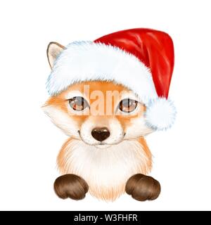 Cute cartoon Fuchs in Santa Hut Stockfoto