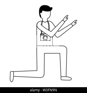 Fotograf auf Knie Charakter posing Stock Vektor