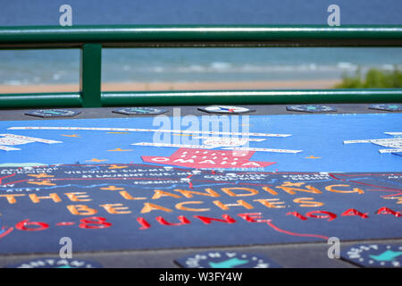 Gedenk- und erklärende Karte der Schlacht der Landung in der Normandie im Zweiten Weltkrieg. Omaha Beach, Französisch in der Normandie. Stockfoto