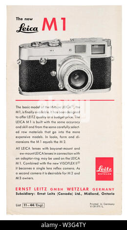 Jahrgang 1959 Leica M1 Sales Broschüre "Die neue Leica M1' Stockfoto