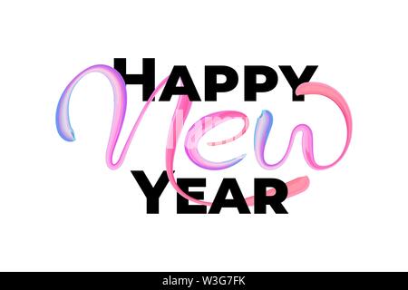 Happy New Year Schriftzug auf weißem Hintergrund mit bunten handgezeichneten Pinselstrich Öl oder Acrylfarbe Design-Element. Vektorgrafik Grußkarte Stock Vektor