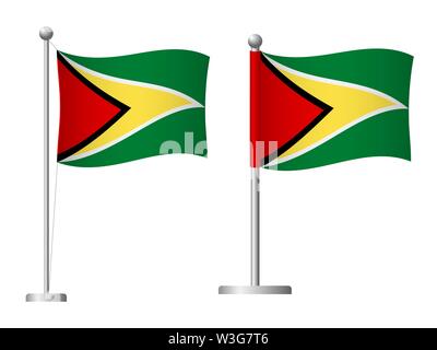 Guyana Flagge auf der Pole. Metall Fahnenmast. Nationalflagge von Guyana Abbildung Stockfoto