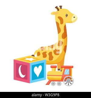 Baby Spielzeug giraffe Cube und Zug Stock Vektor