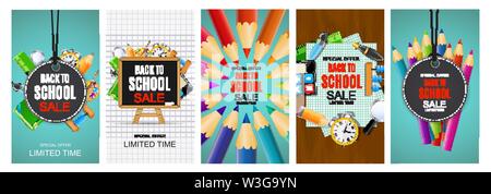 Abstract Vector Illustration Zurück zu Schule Verkauf Poster Collection Set Background Stock Vektor