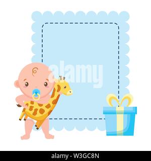 Junge mit giraffe Geschenk baby dusche Stock Vektor