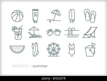 Satz von 15 Sommer Zeile für Symbole für den Strand oder Ferienhäuser Stock Vektor