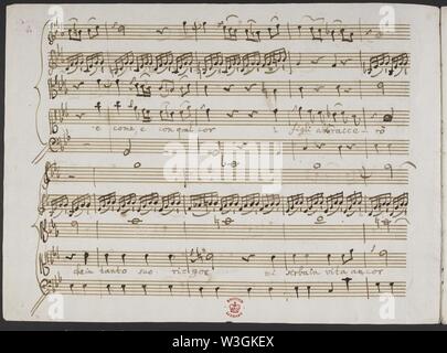 Christoph Willibald Gluck - Misero e che farò von alceste. (BL Zweig MS34w. 1v). Stockfoto