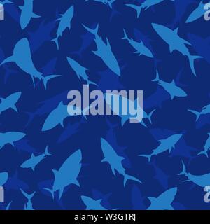 Shark nahtlose Muster. Shark silhouette vector Hintergrund. Für Druck-, Textil-, Web-, Home Decor, Mode, Oberfläche, Grafik Design Stock Vektor