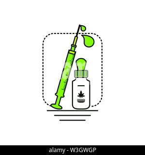 Cannabis Flasche Produkt dropper mit Spritze Vector Illustration Design Stock Vektor