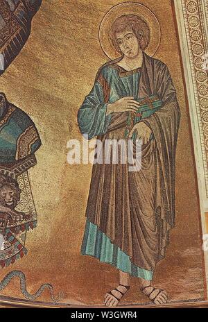 Cimabue - Christus auf dem Thron zwischen der Jungfrau Maria und der hl. Johannes der Evangelist (Detail) - Stockfoto