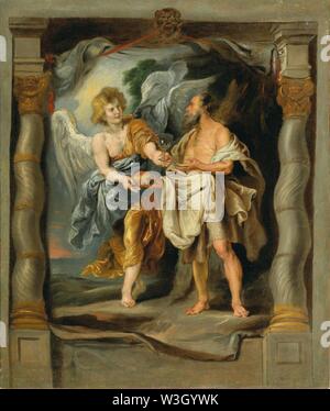 Kreis von Peter Paul Rubens - der Prophet Elia genährt durch die Engel. Stockfoto