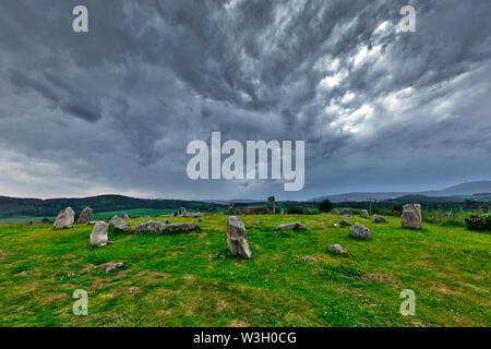 Tomnaverie Steinkreis, Hügel von Workship, Tarland, Aberdeenshire, Schottland, Großbritannien Stockfoto