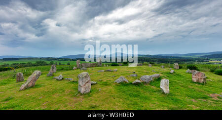 Tomnaverie Steinkreis, Hügel von Workship, Tarland, Aberdeenshire, Schottland, Großbritannien Stockfoto