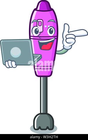 Mit laptop immersion Maskottchen blender am Küchentisch Stock Vektor