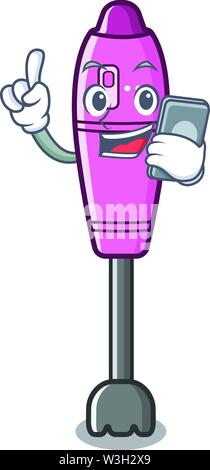 Mit Telefon immersion Maskottchen blender am Küchentisch Stock Vektor