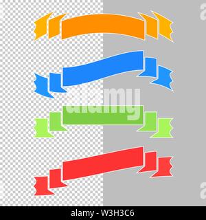 Satz flacher isolierter bunten Bänder und Banner auf einen transparenten Hintergrund. Einfache flache Vector Illustration. Mit Platz für Text. Geeignet für infog Stock Vektor