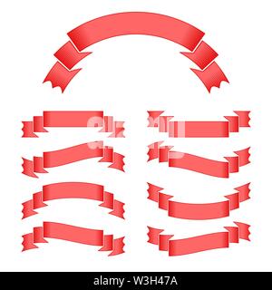 Rot isoliert Bänder Banner auf weißem Hintergrund. Einfache flache Vector Illustration. Mit Platz für Text. Geeignet für Infografiken, Design, Adve Stock Vektor