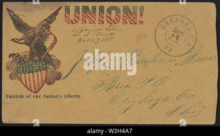 Bürgerkrieg Umschlag angezeigt Eagle auf den Schild mit Nachrichten "Union!" und "Emblem der Freiheit unserer Nation' Stockfoto