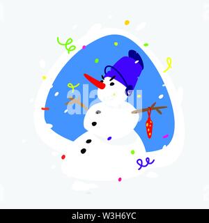 Vector Illustration eines Schneemann. Die Aufkleber Bild vom Hintergrund getrennt. Bereit zum Drucken, Abzeichen, Website, Banner und boten. Emoji Sti Stock Vektor