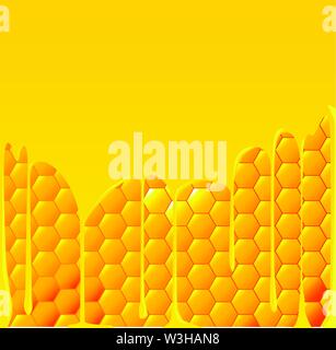 Eine helle gelbe Honigwabe mit meltinh Honig und einen goldenen Hintergrund. Stock Vektor