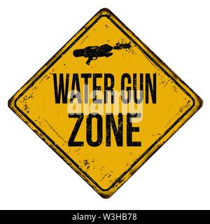 Wasserpistole zone Vintage rostiges Metall Zeichen auf weißem Hintergrund, Vector Illustration Stock Vektor