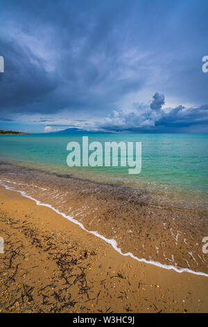 Weitwinkelansicht Tsilivi Beach im Sommer auf Zakynthos Insel, Griechenland Stockfoto