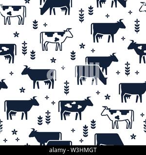 Die nahtlose Vektor Muster der Tiere auf dem Bauernhof, Gebäude, Geräte und andere Elemente in den Farben Schwarz und Weiß. Stock Vektor
