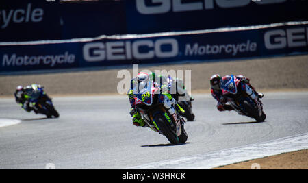 Apr 13, 2019 Monterey, CA, USA #24 Toni Elias führt den Satz aus der Kurve 3 während der MotoAmerica SuperBike Rennen 2 am Weathertech Raceway Laguna Seca in Monterey, CA Thurman James/CSM Stockfoto