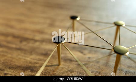 Verknüpfte konzeptionelle Zusammenarbeit. Netzwerk, Netzwerkbetrieb, anschließen. Abstrakte Vernetzung. 3D-Rendering. Stockfoto