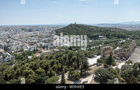 Panorama Ansicht von oben auf die Stadt Athen vom Hügel der Akropolis Stockfoto